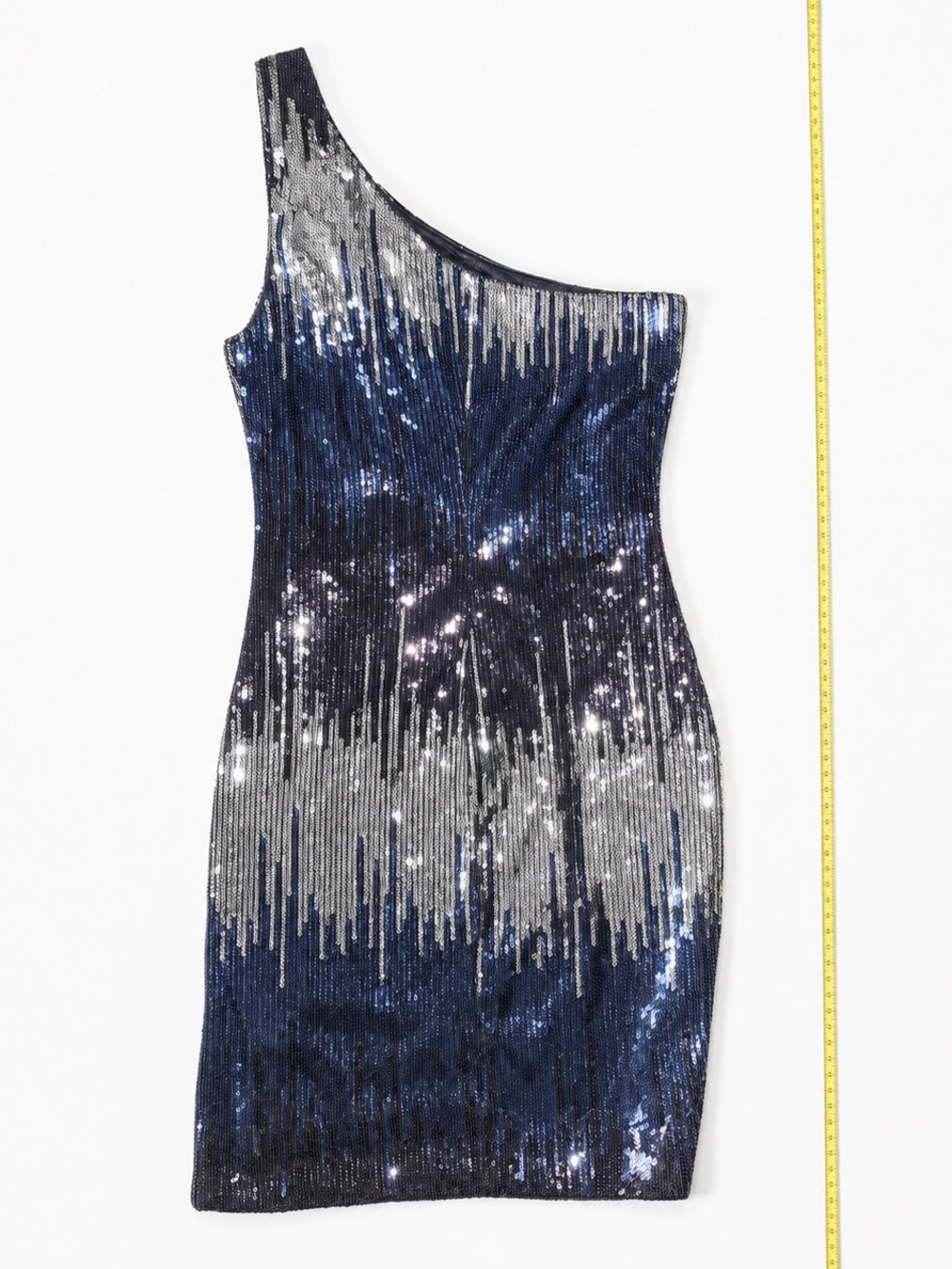 As U Wish Navy Silver Sequin One Shoulder Bodycon Mini Dress Size S